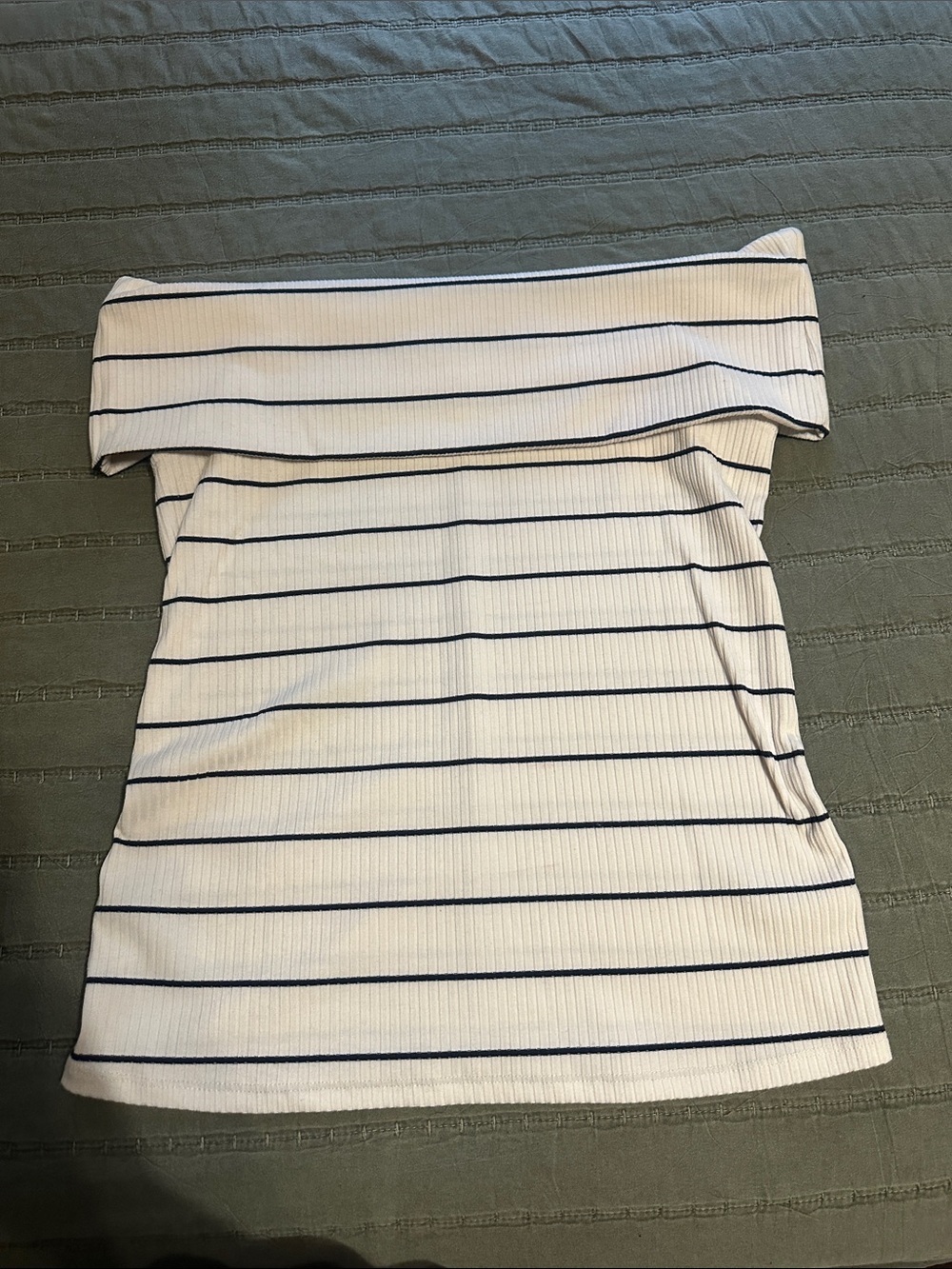 A New Day White Off-Shoulder Camisole with Black Stripes